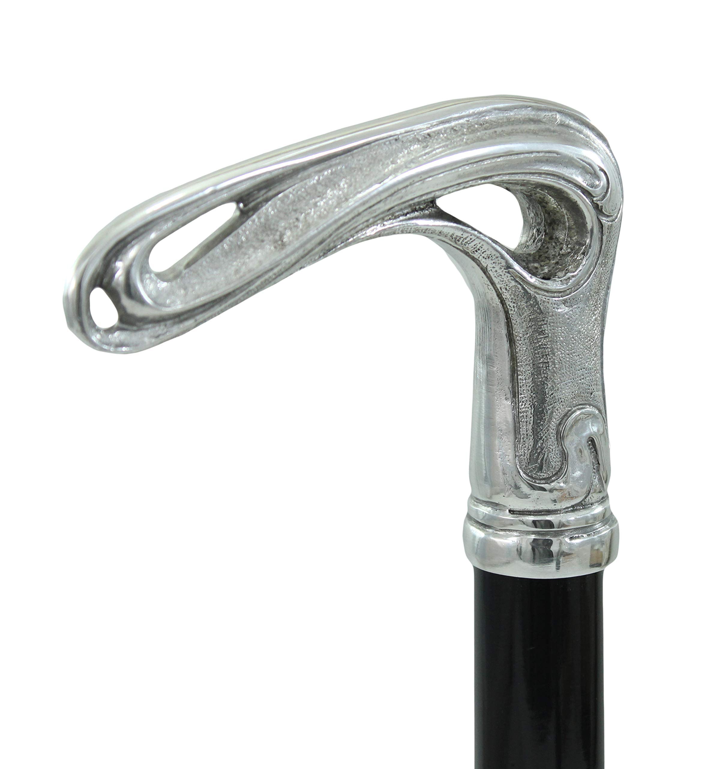 Bastón de paseo hecho a mano en Italia, 97 cm de longitud, ajustable, mango de peltre y madera de haya, color negro, ideal para hombres, mujeres, ancianos