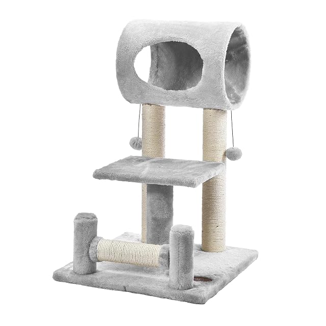 Foto 2 de 7 de PATAM Árbol rascador de sisal Natural con túnel de casa y Juego, Base Reforzada, fácil Montaje, Ideal…