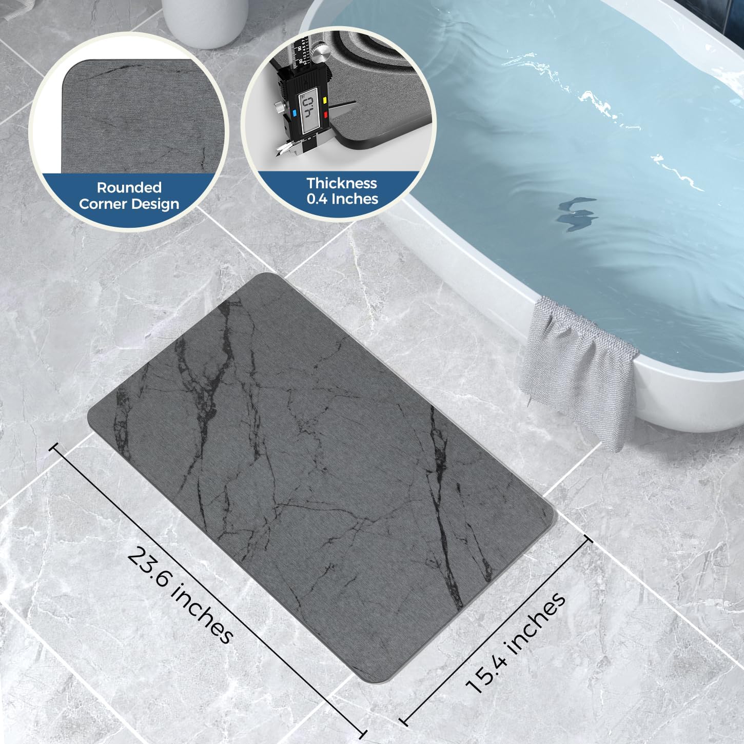 Stone Bath Mat Quick Dry Bath Stone Mat for Bathroom Floor Diatomaceous Earth Diatomite -Super Absorbent,Natural, Easy to Clean Grey - Image 3