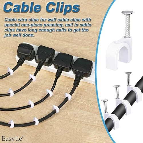 Miniatura 6 de 400 clips de cable de 4680.394 in con clips de cable Ethernet de acero, clips de cable de cable, tachuelas de cable, clavos de cable, clips de