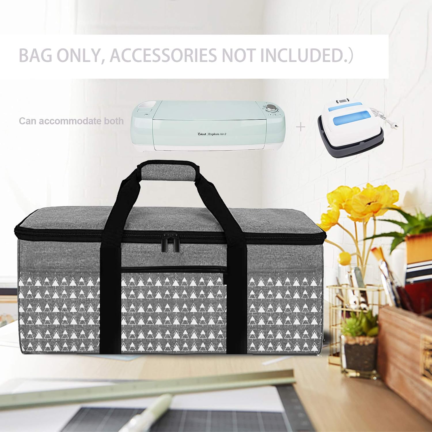 Carrying Case for Die-Cut Machine and Cricut Easy Press(9 x 9 inches), Cricut Maker, Lightweight Tote Bag for Cricut Machine and Accessories, Fixable Straps Style(Bag Only) (grey2)
