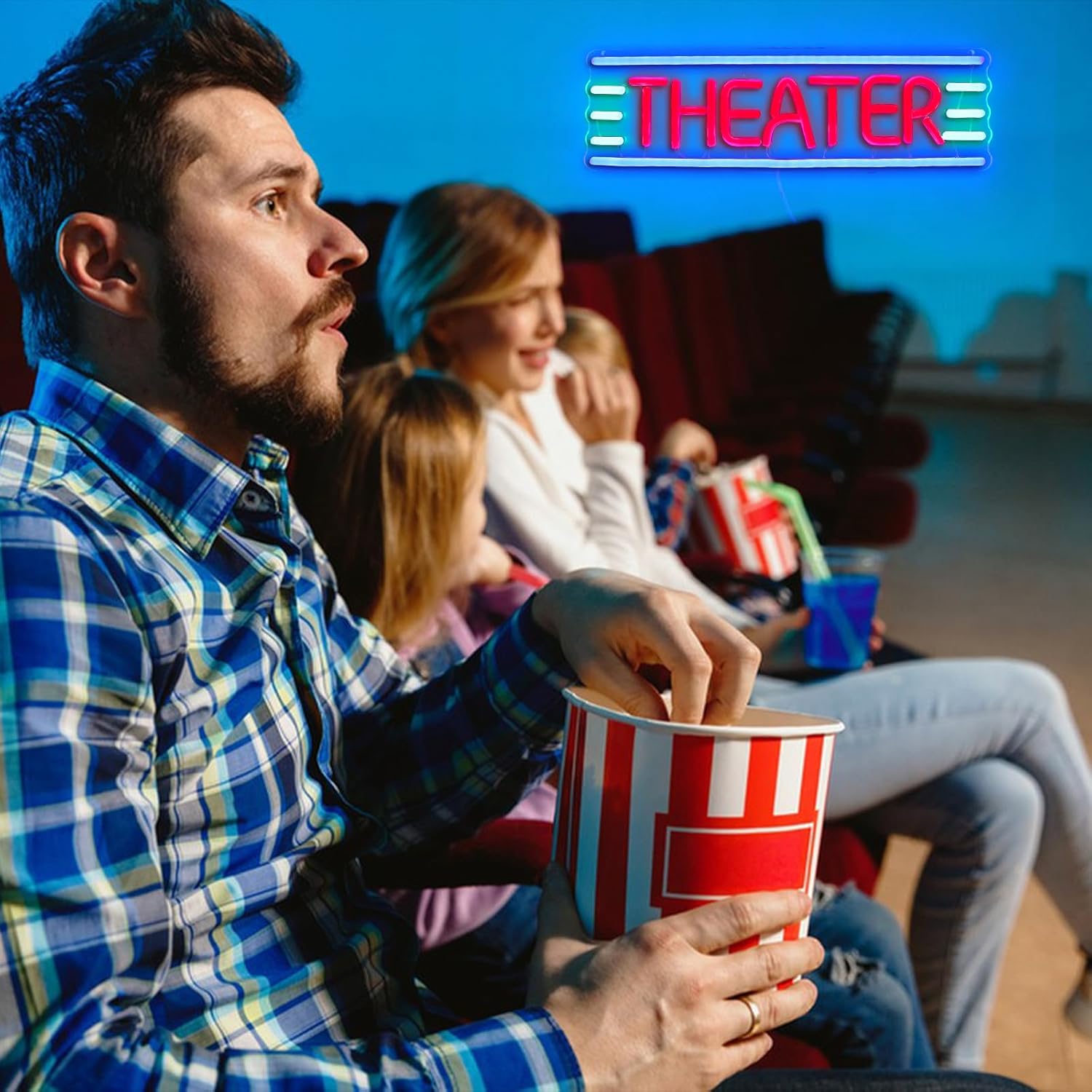 Theater Neon Sign - USB Powered LED Sign/Retro Night Light for Home Theater Decor, Stage Backdrops, Cafe Bars/Themed Rooms & Stage Lovers (12x40cm)