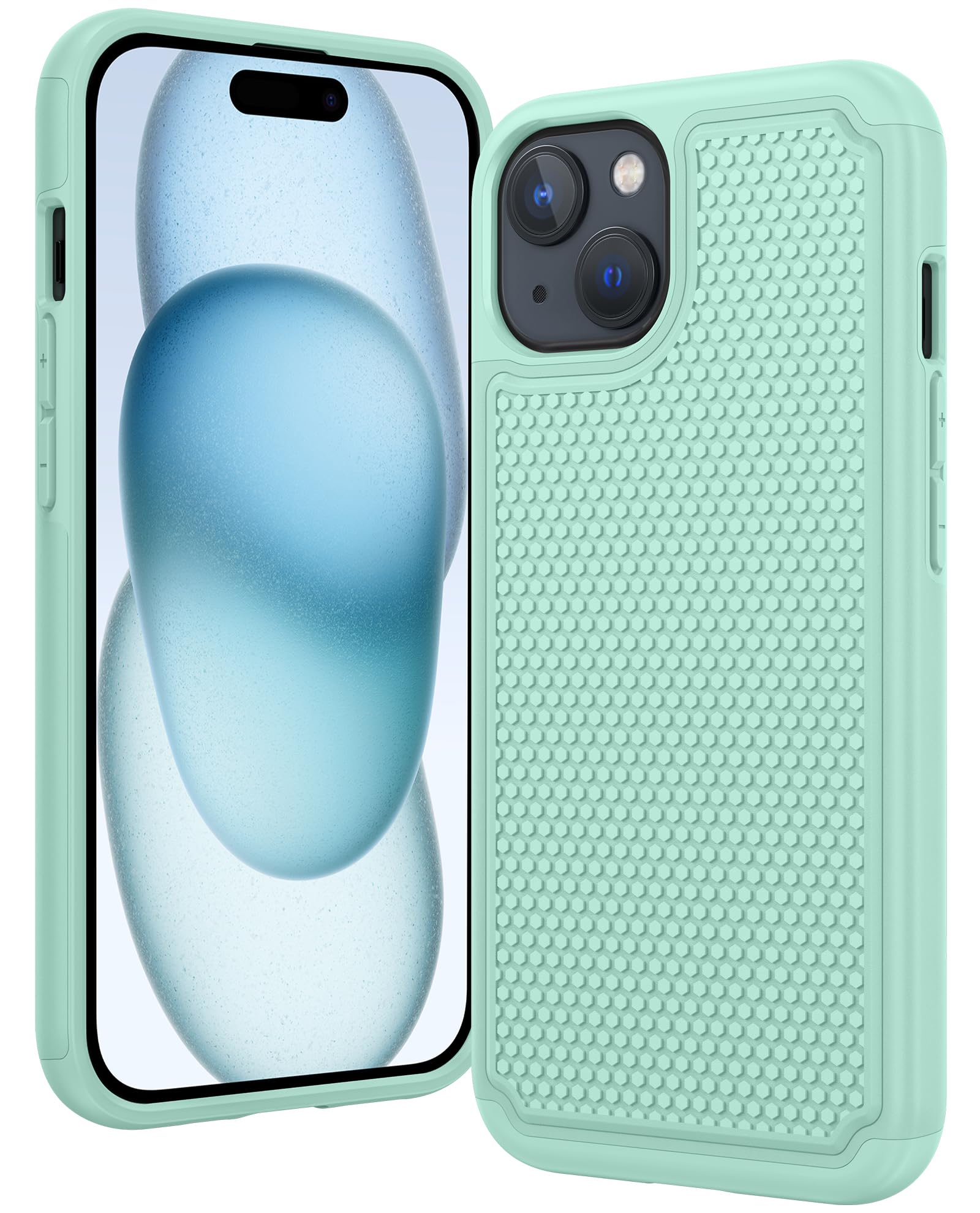 FNTCASE for iPhone 15 Case: for iPhone 14 Case | Dual Laye Military Grade Drop Protection Cell Phone Cover with Non-Slip Textured - Shockproof Rugged Protective Bumper Cases - 6.1 inch (Mint Green)