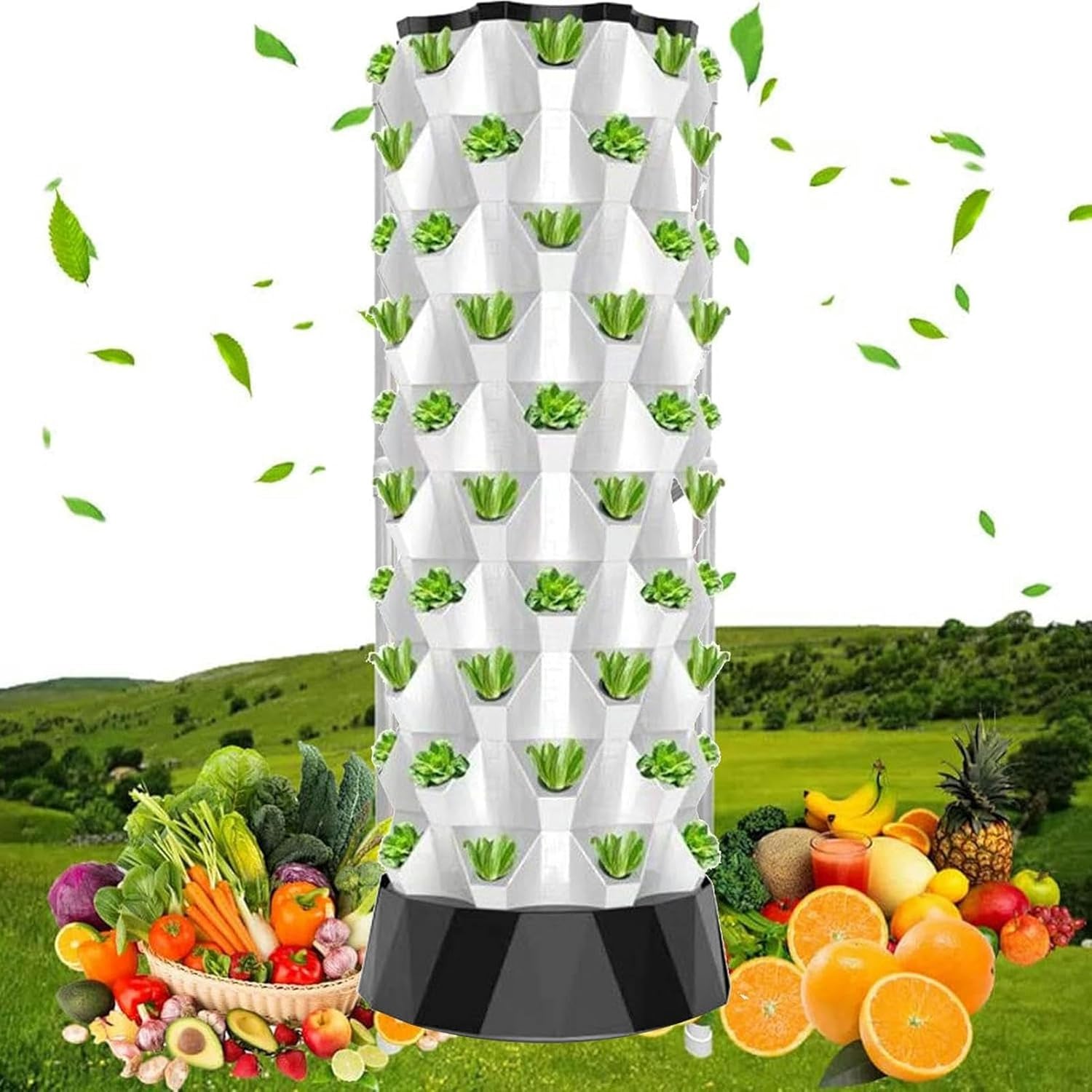 AMNOOL Hydroponic Tower Self-Watering Growing System, 48/64/80 Plants Sites Indoor Vertical Gardening Grow Kit, Farm Greenhouse Hydroponic Grow System with Water Pump, Net Pots,8floors//1pc
