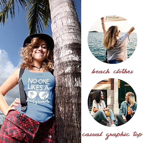Miniatura 3 de Camisetas sin mangas para mujer, con texto en inglés "No One Likes A Shady Beach", camisetas de verano divertidas con gráficos, holgadas, sin