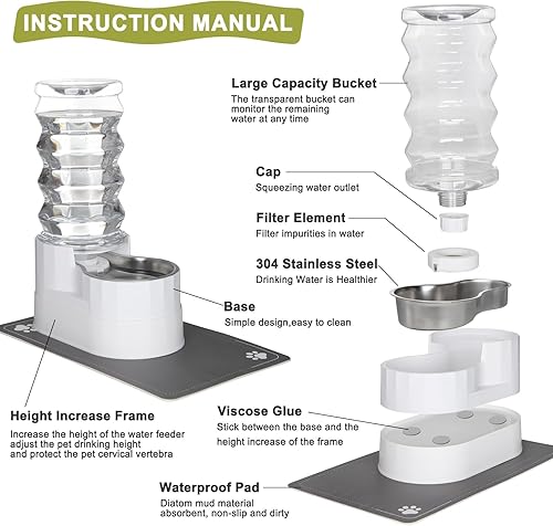 Miniatura 3 de RIZZARI Dispensador de agua grande para perros bebedero automático de acero inoxidable blanco de gravedad de 8L - 100% libre de BPA - Alimentador