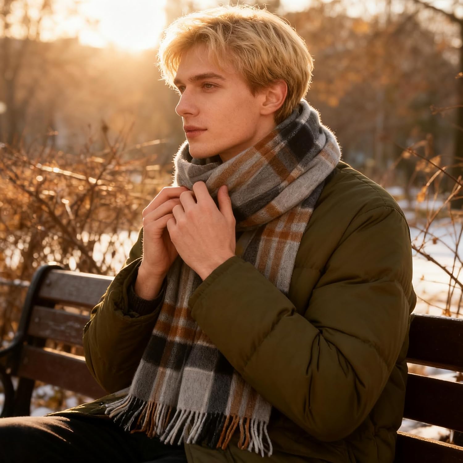 100% Cashmere Plaid Tassel Scarf for Women and Men, Winter Warm Long Scarves, Large Travel Blanket Scarf Wrap in Gift Box - Image 2