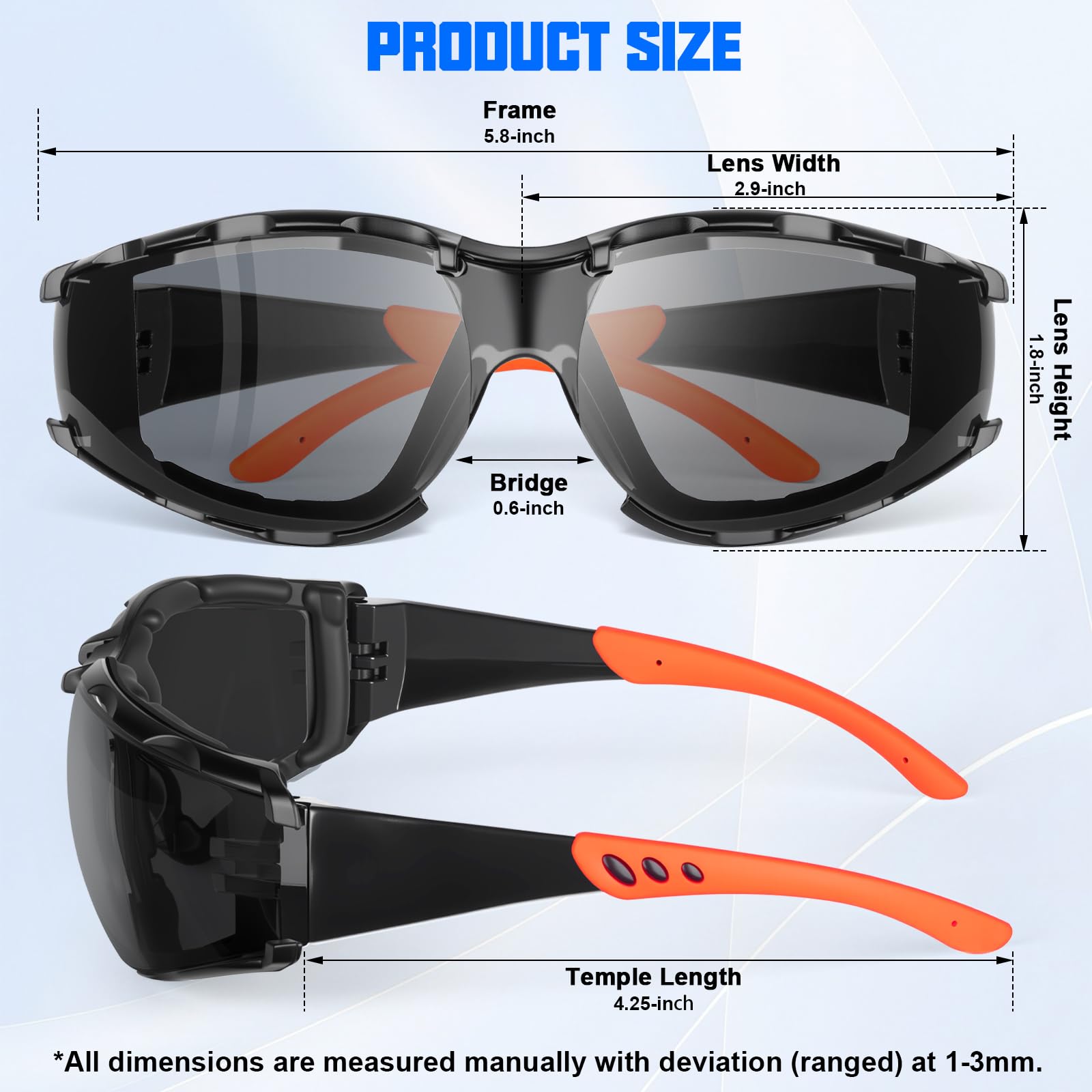 OXG Anteojos de seguridad para hombre, ANSI Z87.1, antivaho, resistentes a los impactos, junta de espuma, protección UV400