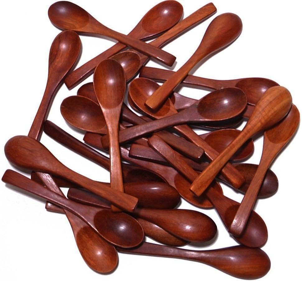 Brccee AC Mini Wooden Condiments Ice-cream Sugar Salt Spoons Small Spoons Red Wood (50)