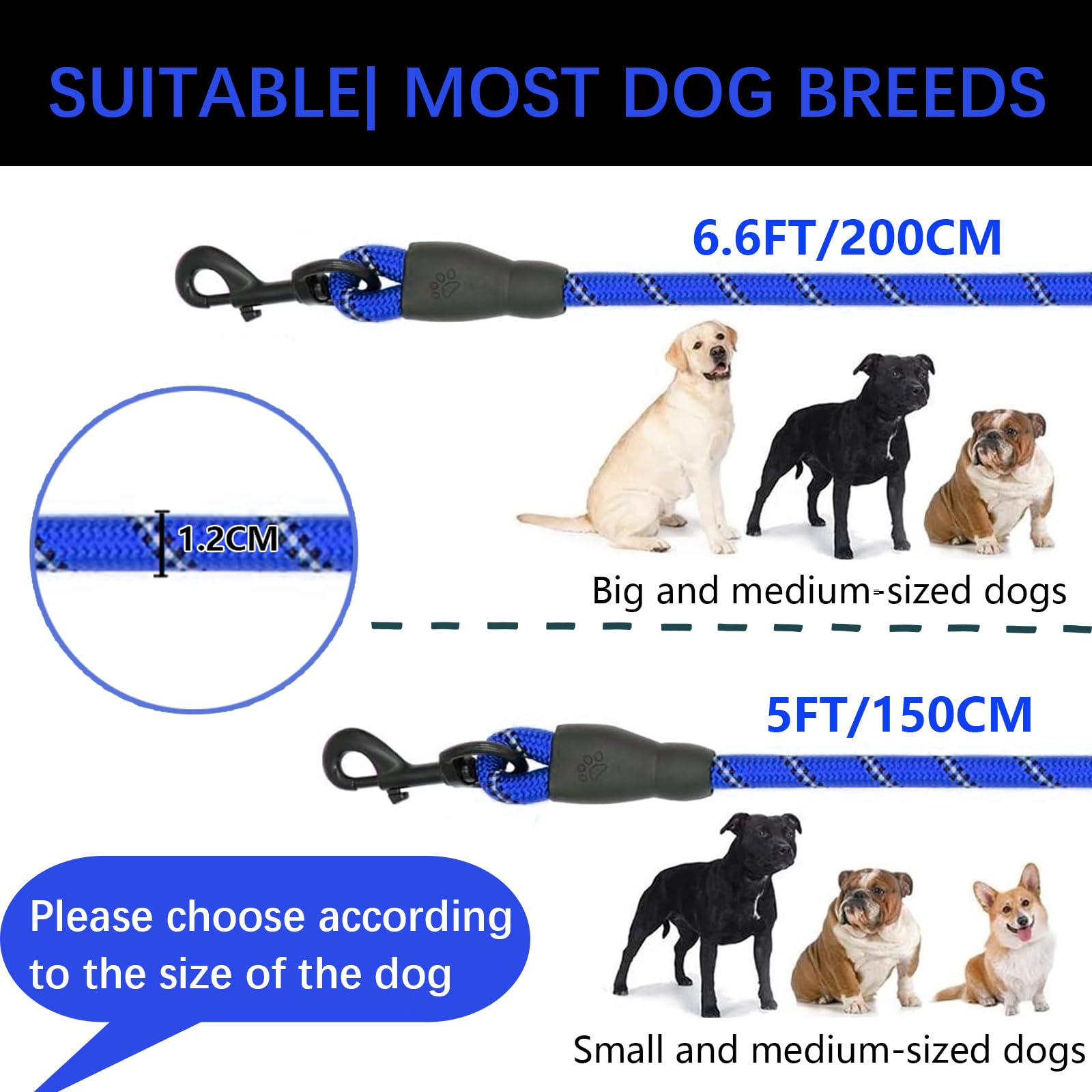Rope Dog Lead with Soft Padded Handle and Carabiner Clip - Image 2