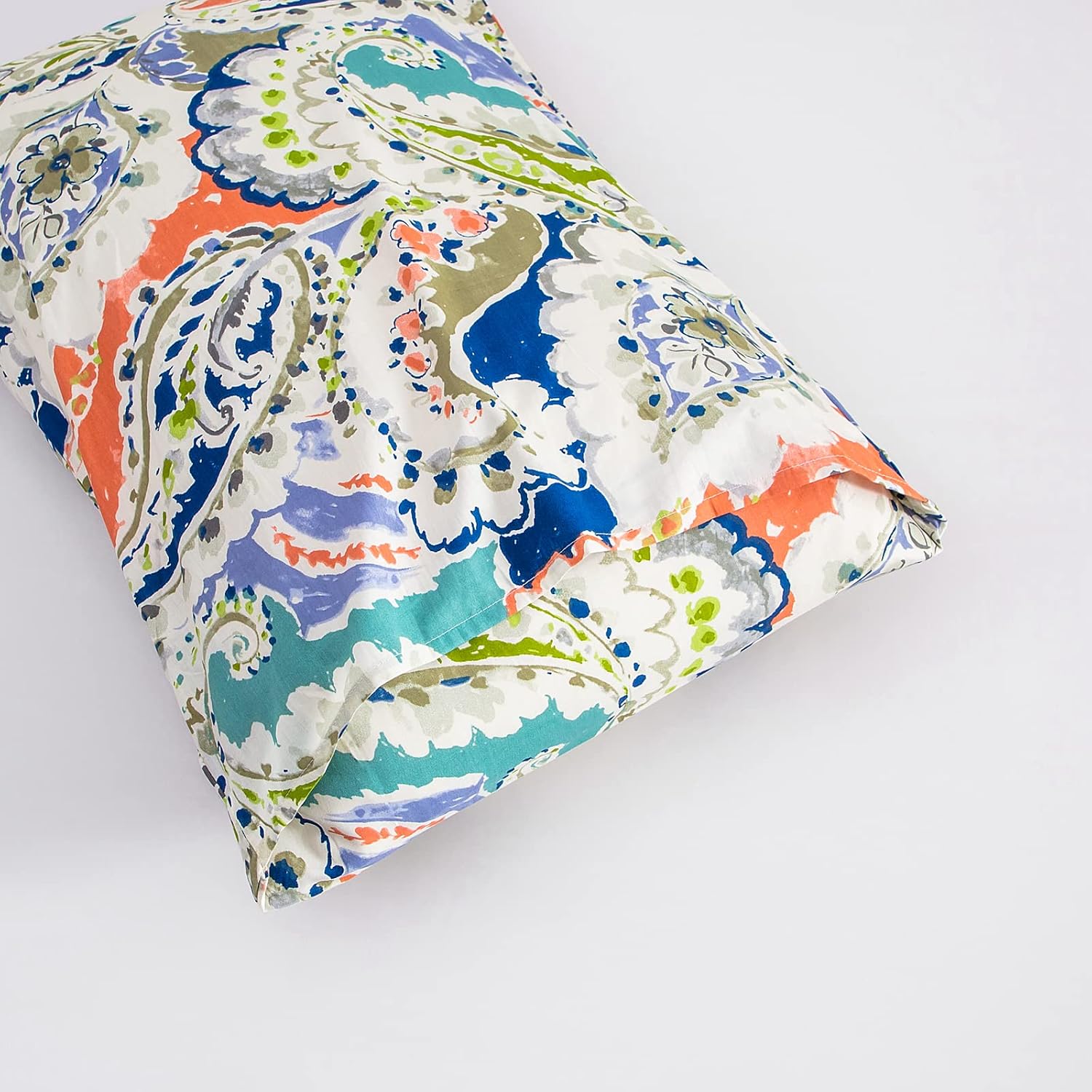 YuHeGuoJi Colorful Boho Pillow Cases Set of 2 Queen 100% Cotton Orange Blue Paisley Pillow Covers Decorative Bohemian Floral Pillow Protectors Envelope Closure Soft 2 Pack 20X26 Inches image 5