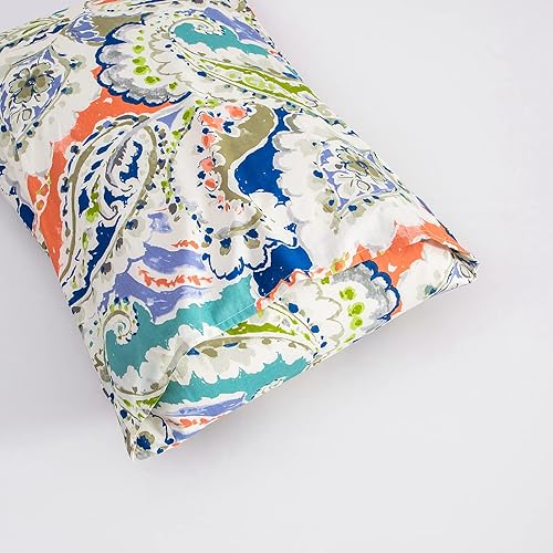 Miniatura 5 de YuHeGuoJi - Juego de 2 fundas de almohada naranja y azul, tamaño Queen, 100% algodón, con estampado Paisley decorativo de estilo bohemio, cierre de