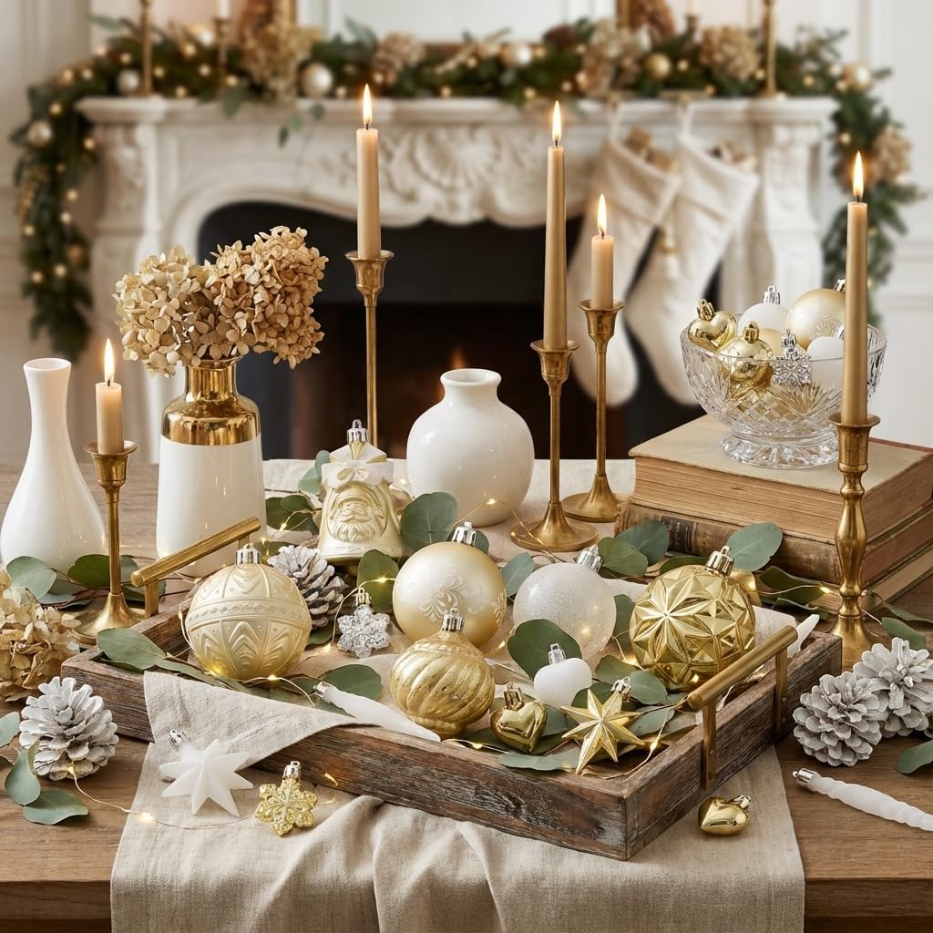 Valery Madelyn Ornaments for Christmas Trees, 50ct White and Gold Shatterproof Christmas Tree Decorations, Luxury Hanging Ball Ornaments Bulk for Xmas Holiday Party Decor - Image 6