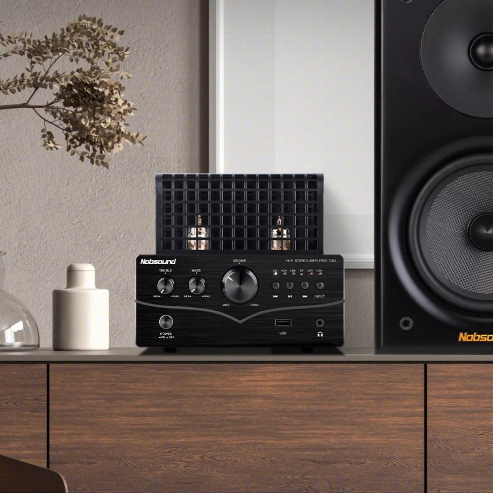 Nobsound wzmacniacz lampowy HiFi, odbiornik Bluetooth, adapter koncentryczny/optyczny, odtwarzacz U-Disk, wzmacniacz audio do głośników pasywnych/PC/TV