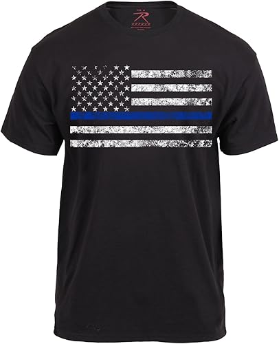 Miniatura 4 de Rothco Camiseta azul fina para hombre con la bandera de Estados Unidos TBL Support Police Officers Shirt