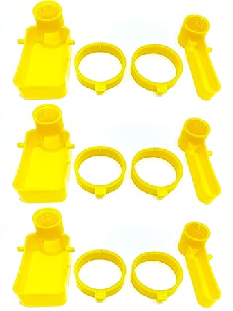 Bird Cage Feeder and Drinker Cups Yellow for Any Bottle Use with Free Bottle Holder Rings (Pack of 3)
