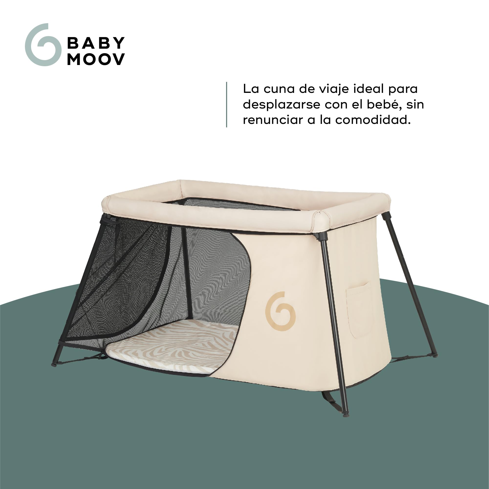 Babymoov Cuna Moov & Sleep, compacta y ligera (<5kg), Rápida de montar y plegar, Desde el nacimiento hasta los 4 años, Convertible en zona de juegos, Confortable, Densidad del colchón de 25kg/ms