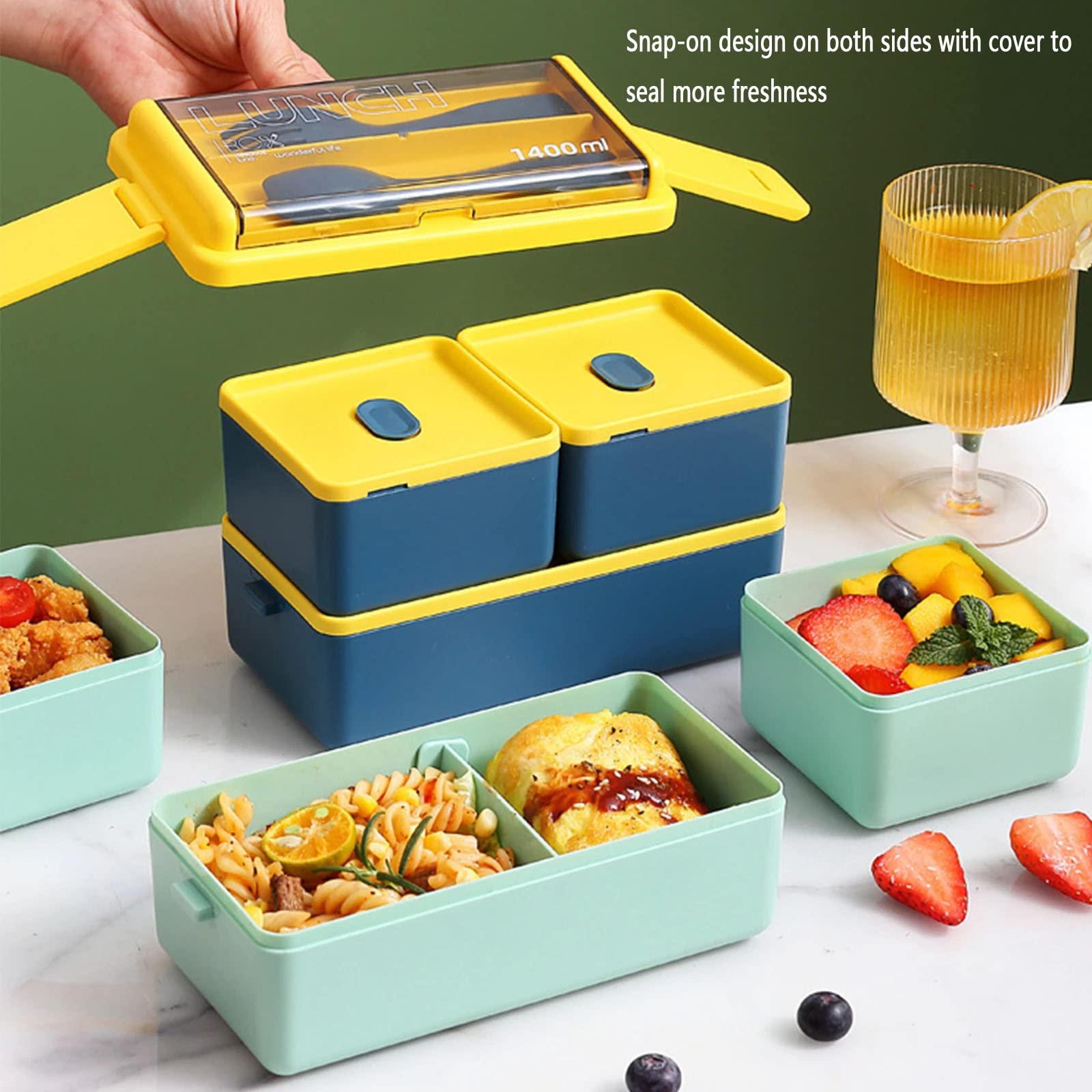 pudełko na lunch, Bento Box dla chłopców z przegródkami na sztućce Szczelny dwuwarstwowy plastik nadaje się do mikrofalówki szczelny
