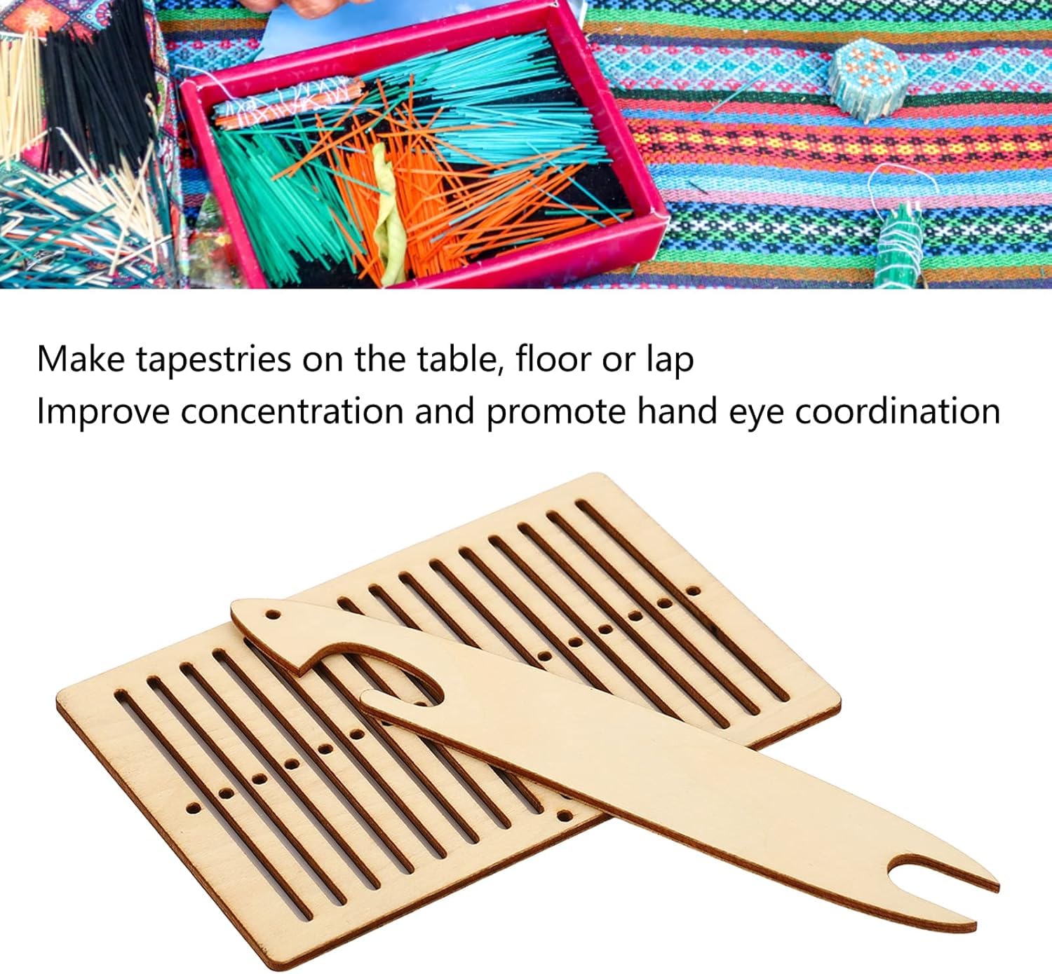 Curious Button Set of 2 Pcs Weaving Kit Wooden Ashford Heddle Stand, Backstrap Weaving Weaving Frame Tools Arts Crafts for Bracelet Bag Belt Camera Strap for DIY