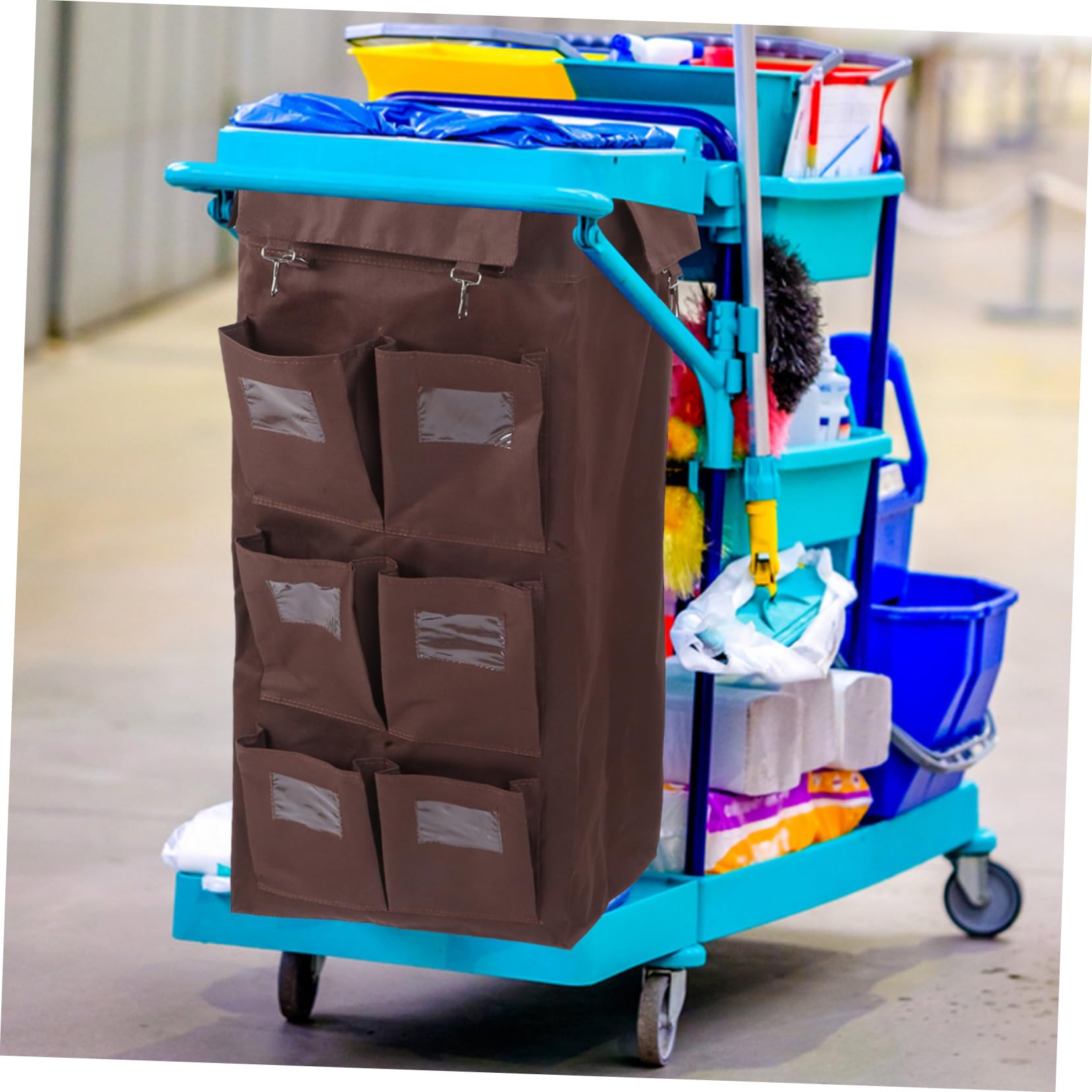 Cabilock Bolsa para Carrito de Limpieza Compatible con 6 Bolsillos, Gran Capacidad Material Oxford y PVC, Adecuado para Hotel y Servicio de Limpieza
