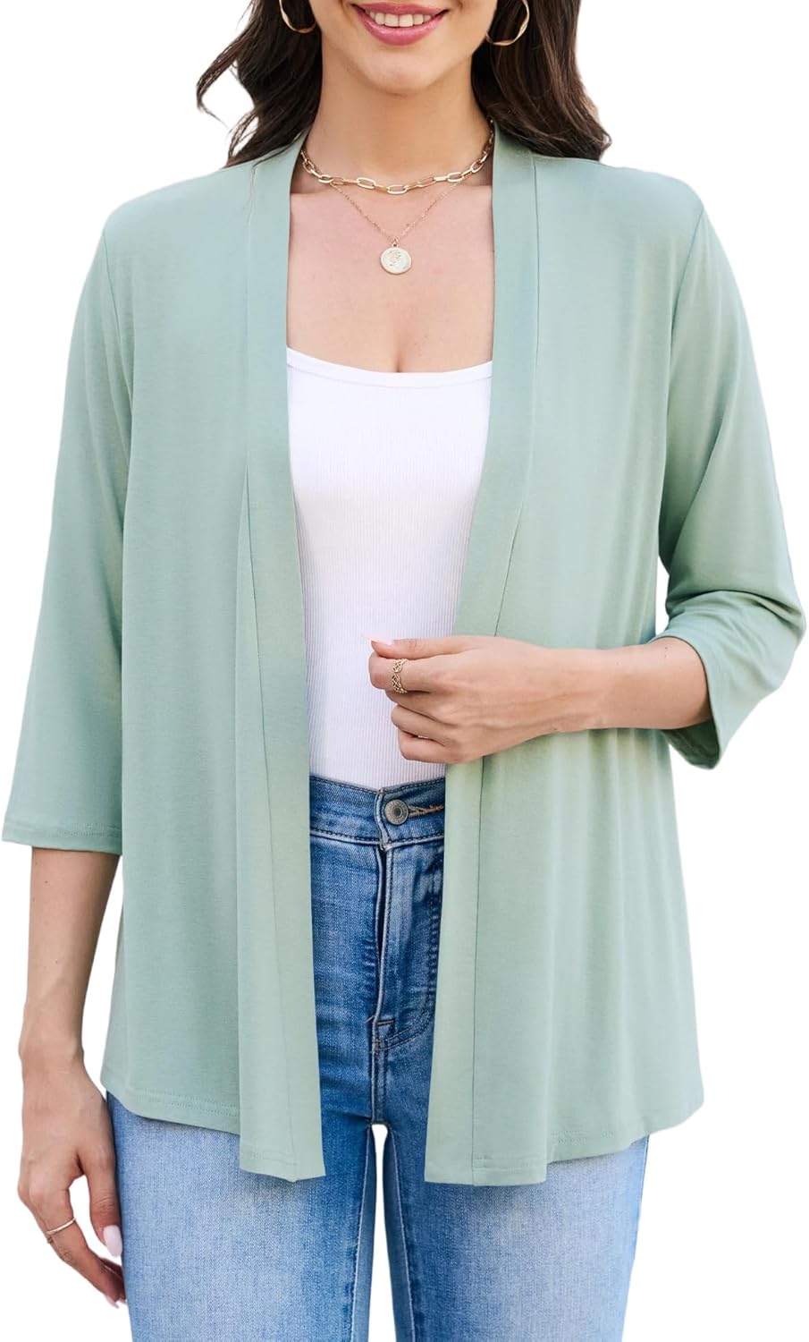 Yekaty 3/4 Sleeve Cardigan for Women Lightweight Open Front Summer Soft Drape Cardigans - Image 2