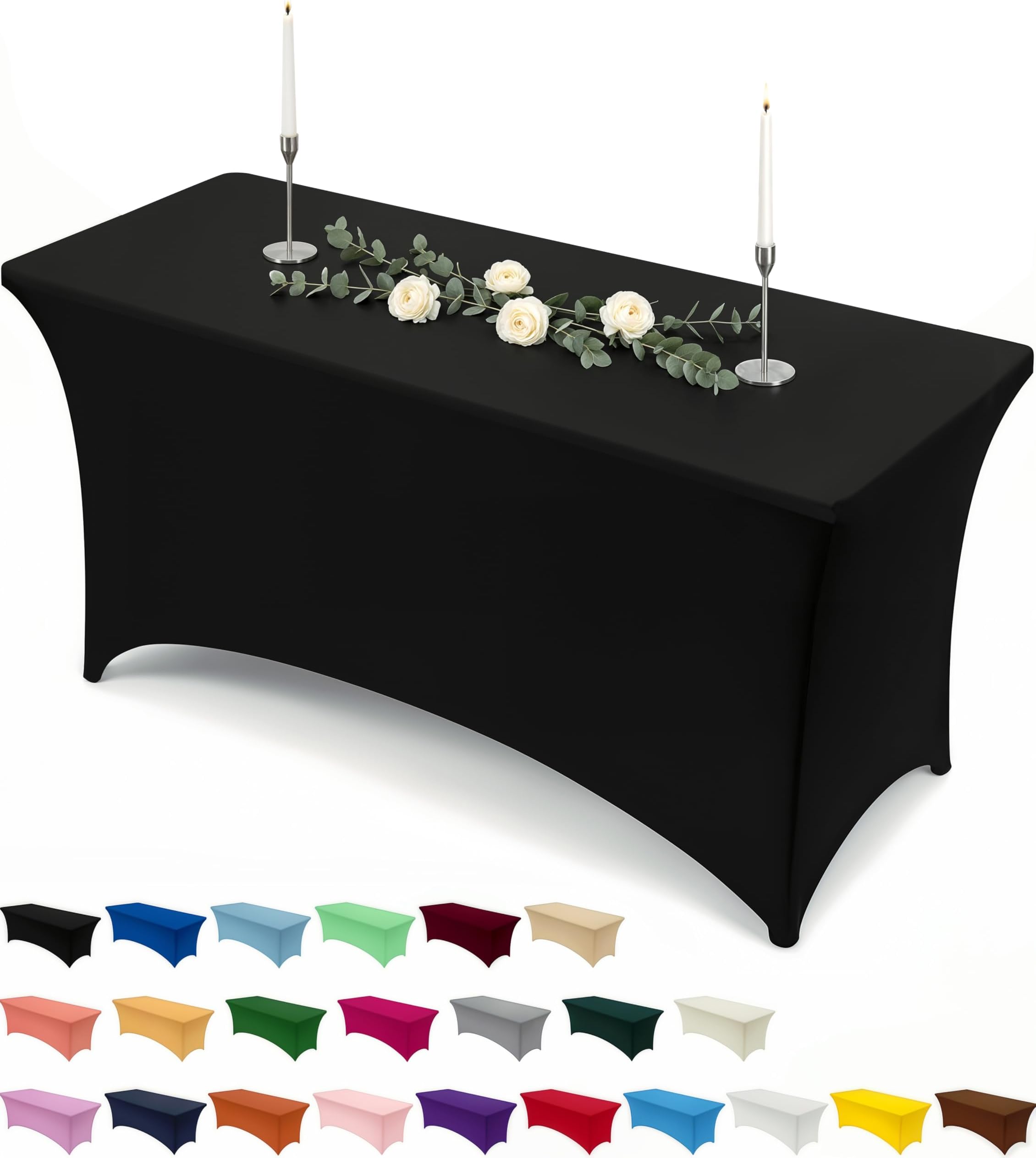 Utopia Kitchen Spandex Table Cloth [6FT, Black] Tight, Fitted, Washable and Wrinkle Resistant Stretch Rectangular Patio Table Cover for Event, Wedding, Banquet & Parties [183Lx76Wx76H] cm