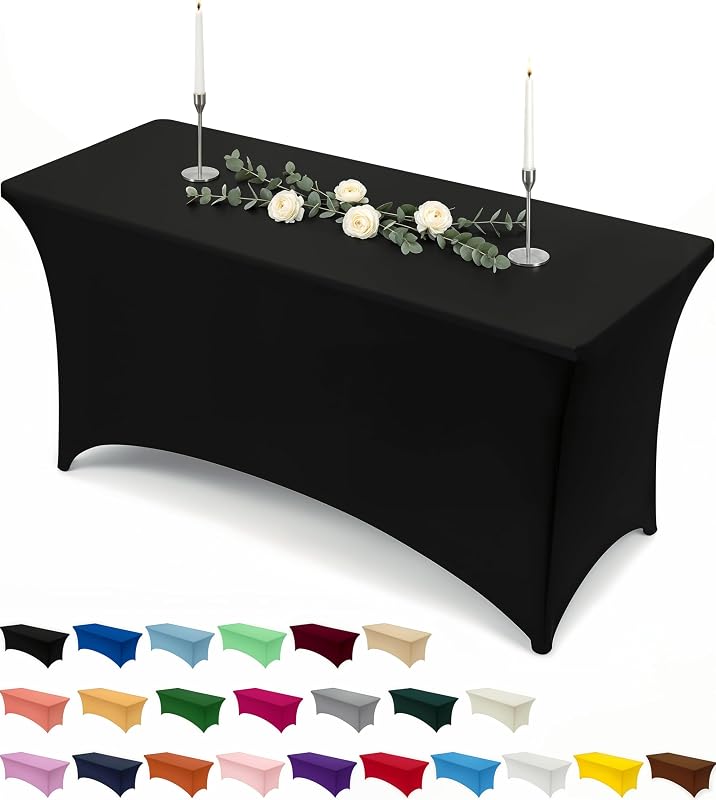 Utopia Kitchen Spandex Table Cloth 1 Pack [6FT, 72Lx30Wx30H Inch, Black] | Tight, Fitted, Washable and Wrinkle Resistant Stretch Rectangular Patio Table Cover for Event, Wedding, Banquet & Parties