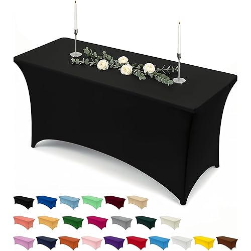 Utopia Kitchen Spandex Tablecloth 1 Pack [4FT, Black] Tight, Fitted, Washable and Wrinkle Resistant Stretch Rectangular Patio Table Cover for Event, Wedding, Banquet & Parties [48Lx30Wx30H Inch]