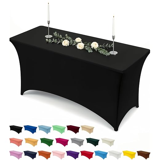 Utopia Kitchen Spandex Tafelkleed 1 Pak [6FT, Zwart] Strak, Passend, Wasbaar en Krimpvrij Stretch Rechthoekige Patio Tafelhoes voor Evenement, Bruiloft, Banket & Partijen [183Lx76Wx76H] cm