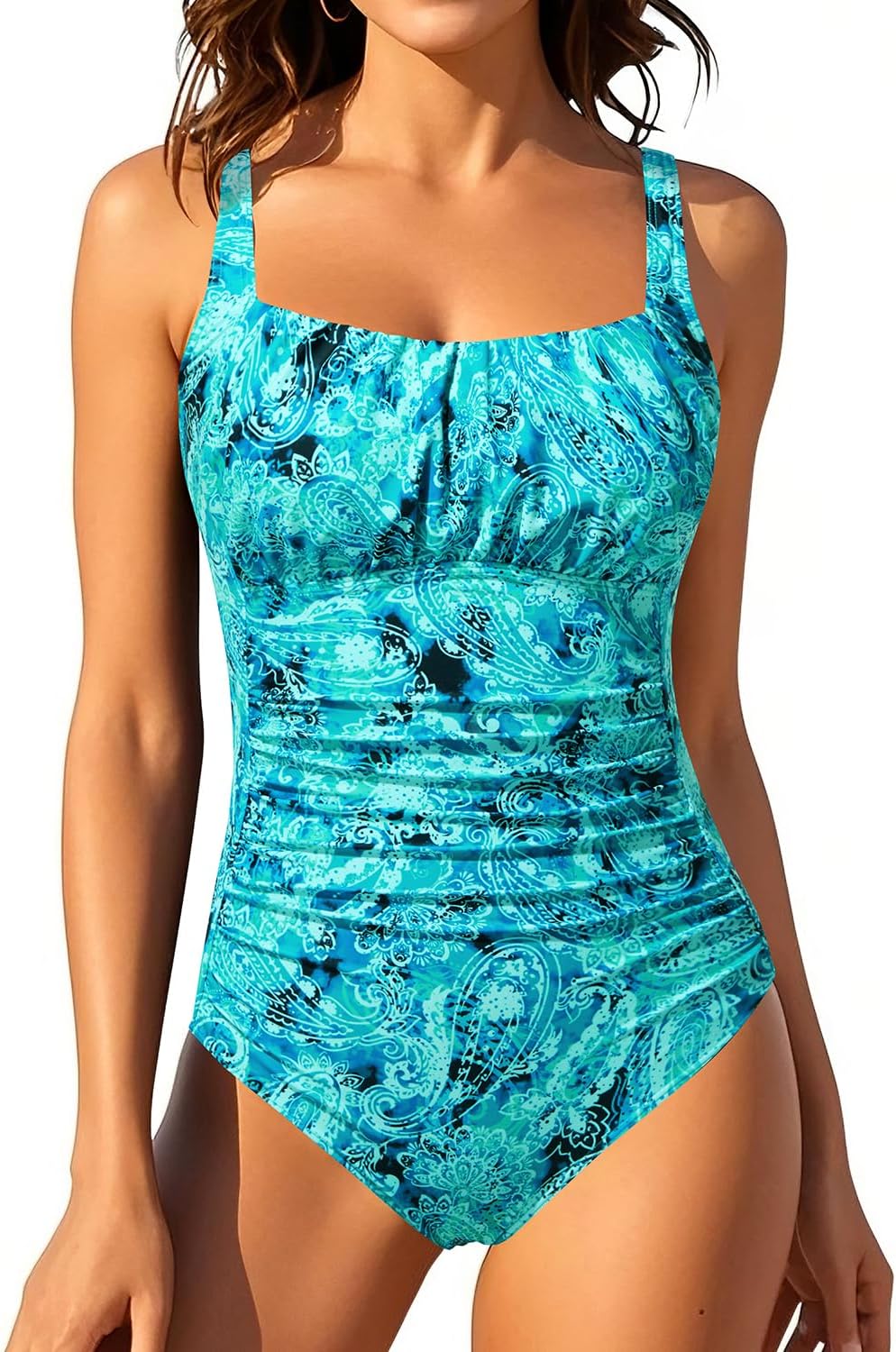 Aqua Eve One Piece Bathing Suit for Women Tummy Control Swimsuit Slimming Vintage Swimwear