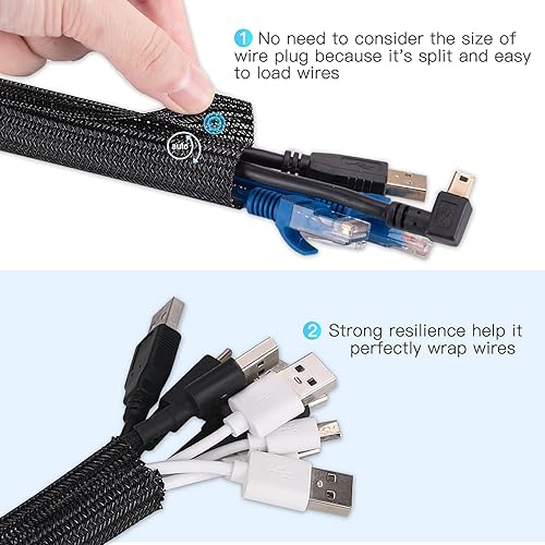 Miniatura 3 de AGPTEK Funda para cable, organizador de cables de escritorio de 25 pies a 45 pulgadas, organizador de cables para oficina en casa, para computadora,