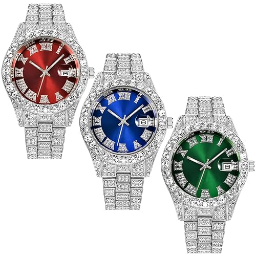 CdyBox Men Hip Hop Watch with Roman Scale Calendar Crystal