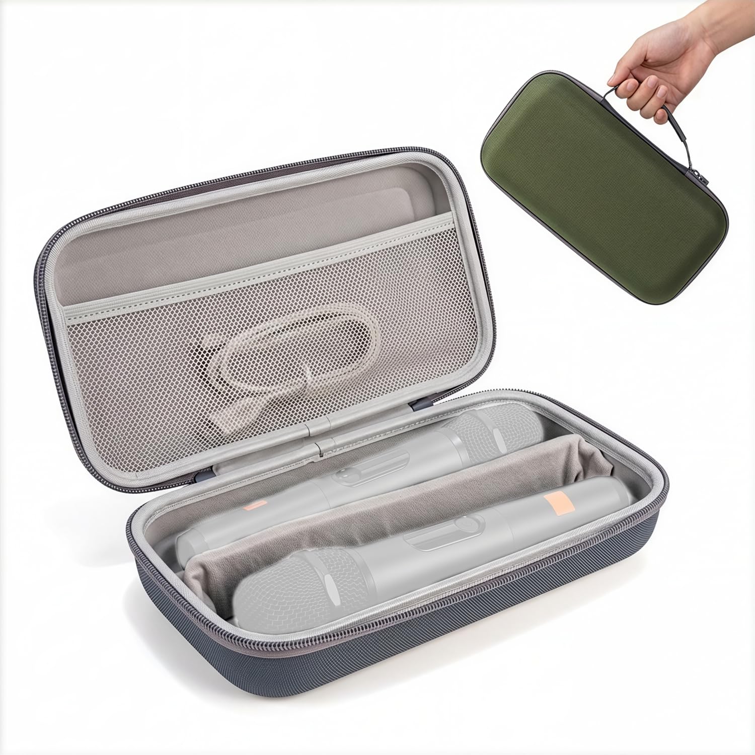 HASTHIP® Microphone Case for 3, Microphone Bag for 2 Wireless Microphones EVA Hard Dual Wireless Mic Storage Bag for Gigging and Travel(Case Only)-Green-picture-11