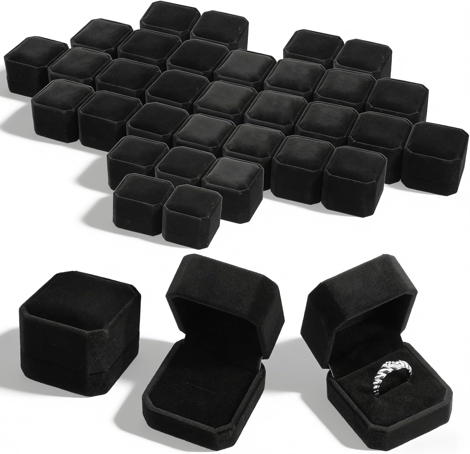 36Pcs Velvet Ring Box, Classic Jewelry Gift Boxes, Display Jewelry Storage Case, Earring Storage Holder for Engagement, Proposal, Anniversary, Bridal Party Decor (Black)