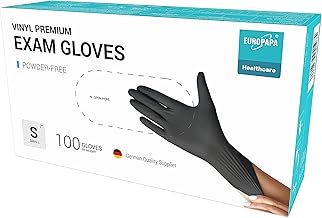 EUROPAPA® - Lot de 100 gants jetables en vinyle sans latex et non poudrés - Taille S, M, L et XL (Noir, S)