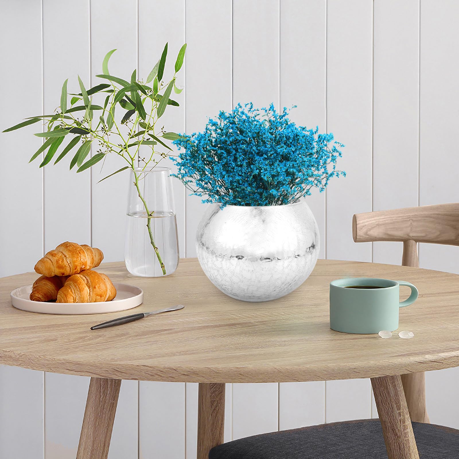 ibasenice Jarrón Decorativo de Cristal Plateado de Estilo Europeo Forma Redonda para Centro de Mesa, Adecuado para Oficinas y Decoración de Bodas, Material Vidrio Moderno