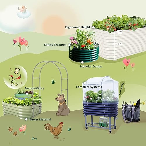 Miniatura 5 de Vego garden Jardinera elevada en cascada de metal galvanizado para verduras, hierbas y flores, verde británico