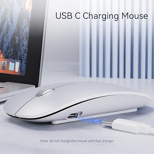 Miniatura 4 de Uiosmuph Ratón inalámbrico G11, ratón de computadora recargable USB C, ratones silenciosos delgados 2.4GHz óptico con receptor nano USB y receptor