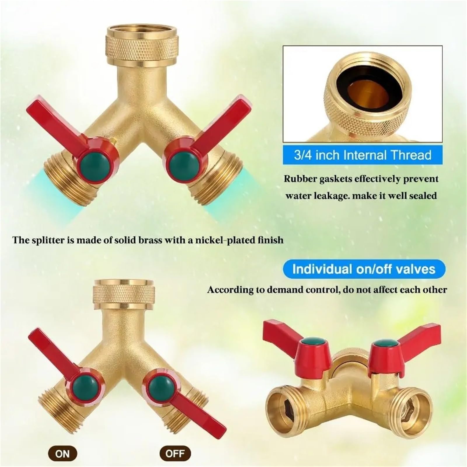 Maniglia di prolunga for Splitter for Tubo da Giardino in Ottone Inossidabile 304 con valvola a Y, Filettatura 3/4 GHT per Irrigazione Giardino(Gold-3 Way)