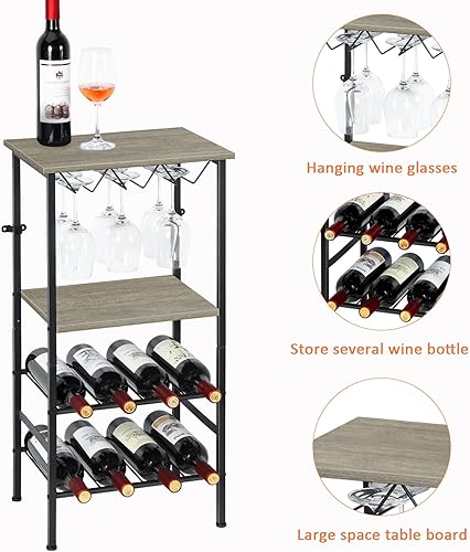 Miniatura 5 de NANANARDOSO Mesa para vinos, estante de bar de vino independiente, gabinete de bar de vino con soporte para botellas de vidrio, gabinete industrial