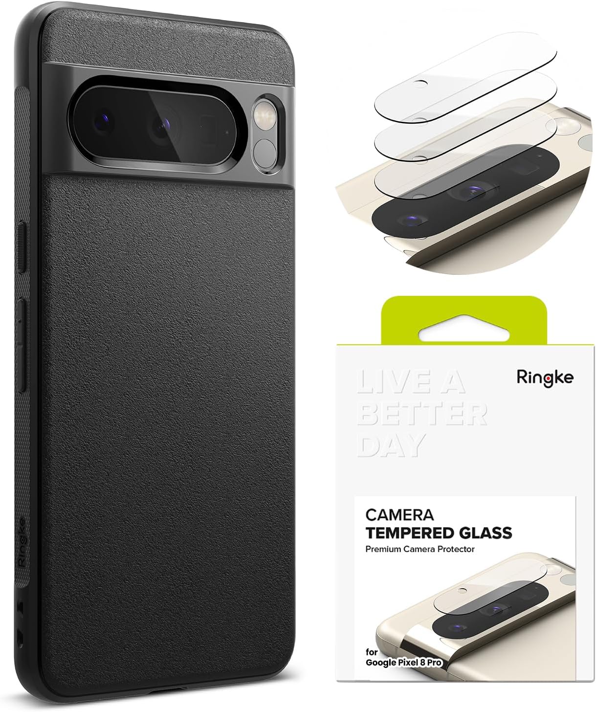 Ringke Onyx Case Compatible with Google Pixel 8 Pro [Black] + Camera Glass Compatible with Google Pixel 8 Pro