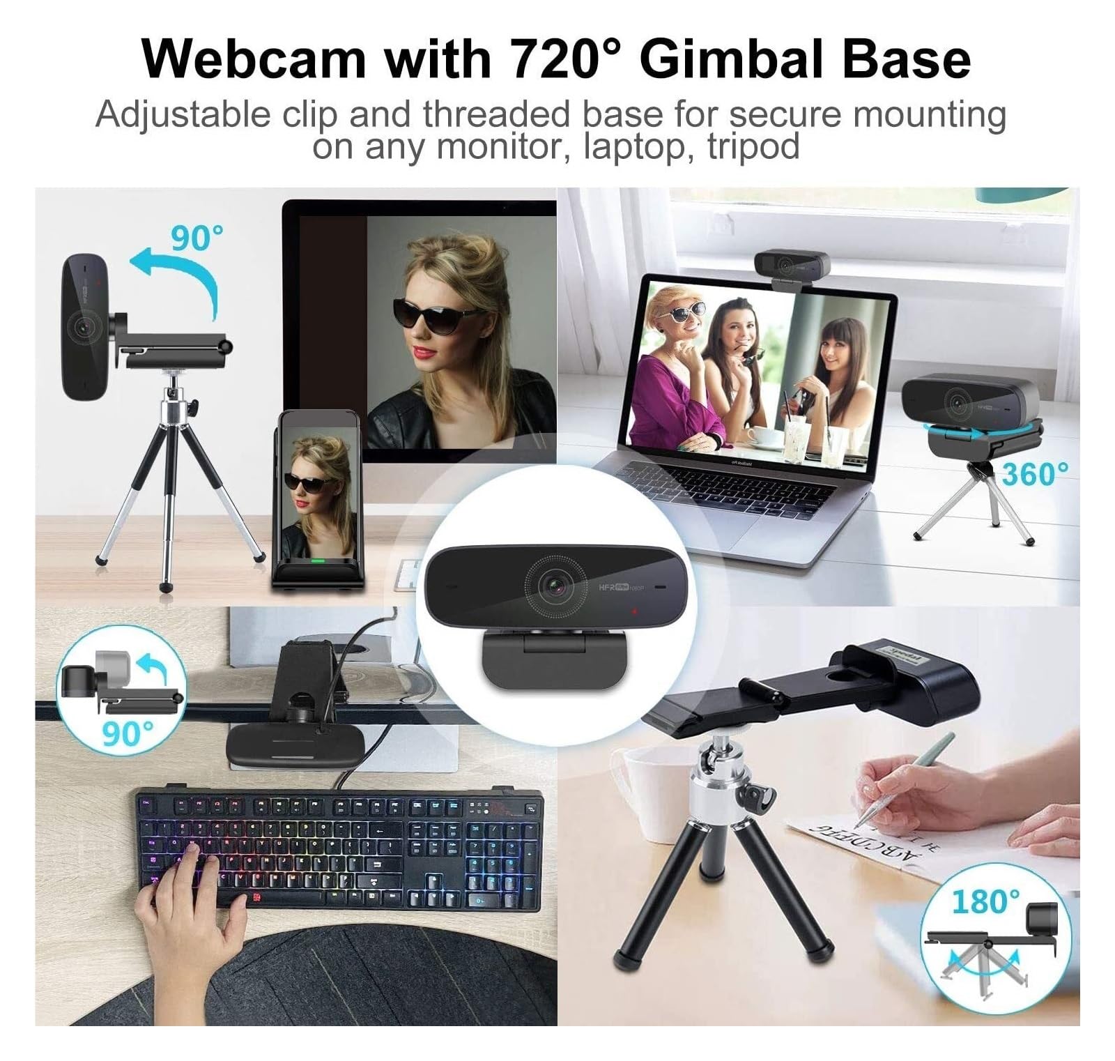 Cámara Web, 1080p 60Fps Auto Focus Webcam Full HD USB Camera Stream con micrófonos for PC Conferencia de negocios for conferencias