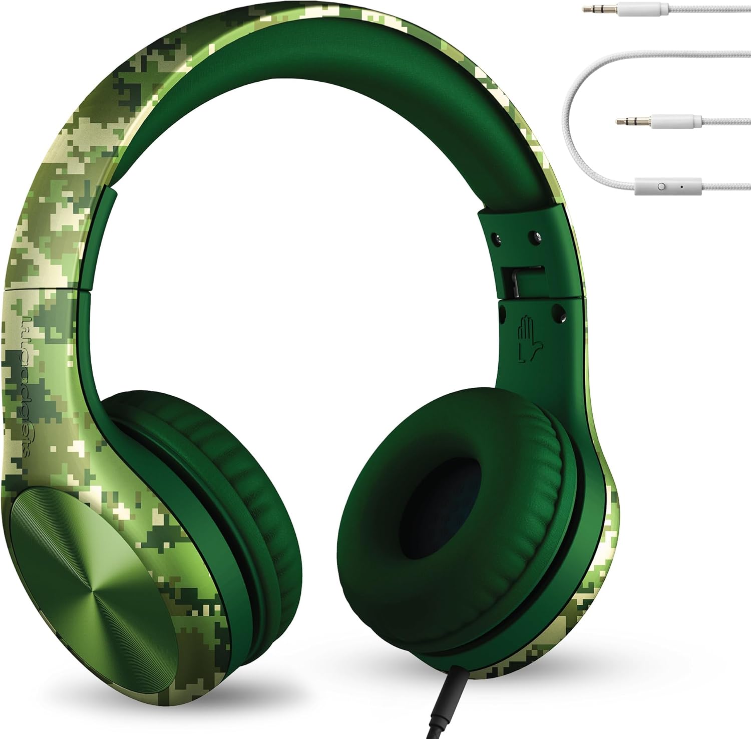 LilGadgets Connect+ Pro Wired Kids Headphones for School with Microphone, Volume Limiting Over-Ear Headset with Cord, SharePort Technology & SoftTouch Padding, Green Digital Camo