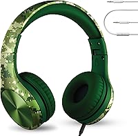 LilGadgets Connect+ Pro Kids Headphones: Volume Limited Over-Ear with SharePort, Mic, SoftTouch Padding - Green Camo for School & Travel