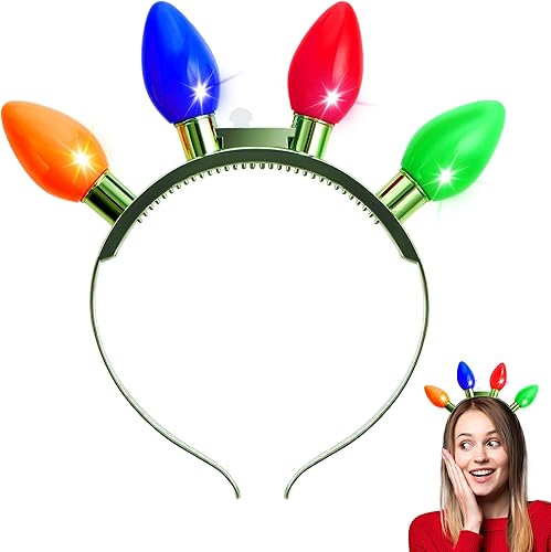 JOYIN 1 paquete de diadema de Navidad con bombilla LED intermitente con 4 bombillas LED coloridas para adultos y niños, accesorios de fiesta de