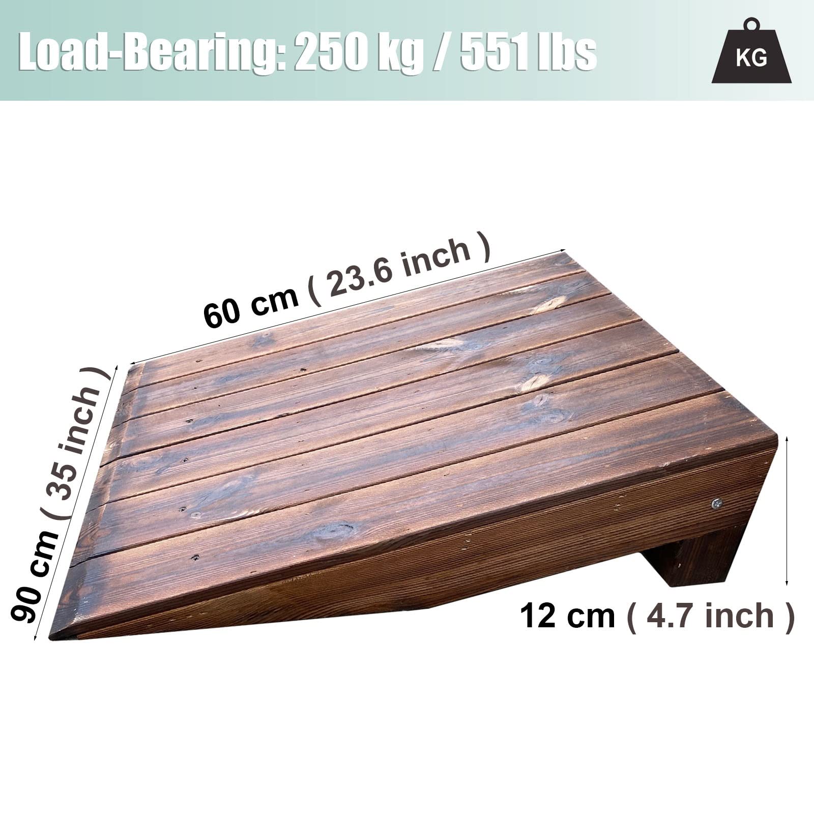 Tira de Puerta Tira de Transición Umbral de Madera/Rampa de Acera Marrón para Sillas de Ruedas Scooters, Rampa de Paso Exterior Antideslizante Grande, Elevación de 3.9"/4.7"/5.9"/7"/7.8"