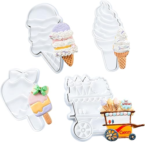 Flycalf Cortadores de galletas de helado con sello 3D PLA para decoración de pasteles de cocina, carrito, formas de paletas para niños, 3.5