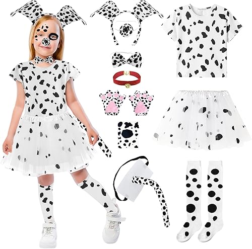 Disfraz de perro dálmata para niñas de 100 días de escuela, disfraz de dálmata para niños, disfraz de cosplay de dálmatas, camisa y vestido tutú con
