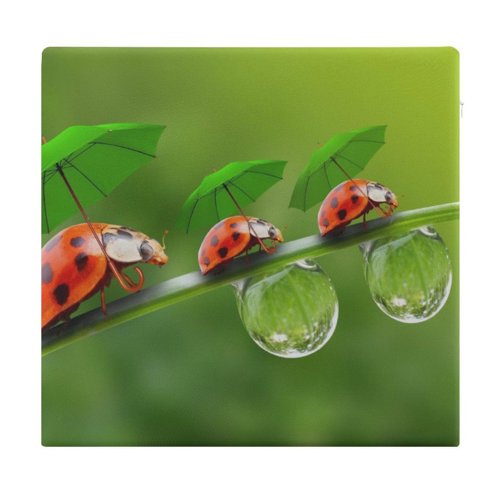 JZemdybill Chair Pad, Ladybug Ladybird Green Landscape Seat Pad, Square Chair Cushion for Yoga Living Room Balcony