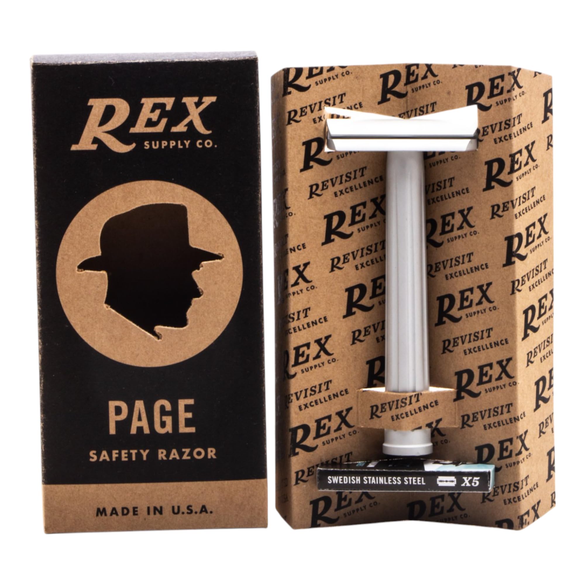 Rex Supply Co. Page Rasoio di sicurezza a doppio bordo in tre pezzi, finitura in alluminio aeronautico, rasoio fresato CNC ultra leggero per uomo, rasoio liscio durevole compatibile con tutte le lame